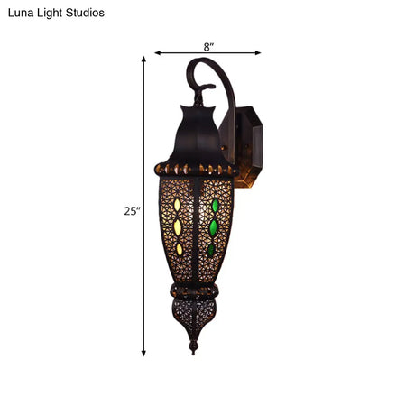 Hollow Arab Metal Wall Lamp Shade - Black Single Head Sconce Light Fixture For Restaurants
