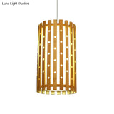 Hollow Bamboo Cylinder Ceiling Light: Modern Beige Hanging Lamp For Living Room Single Bulb