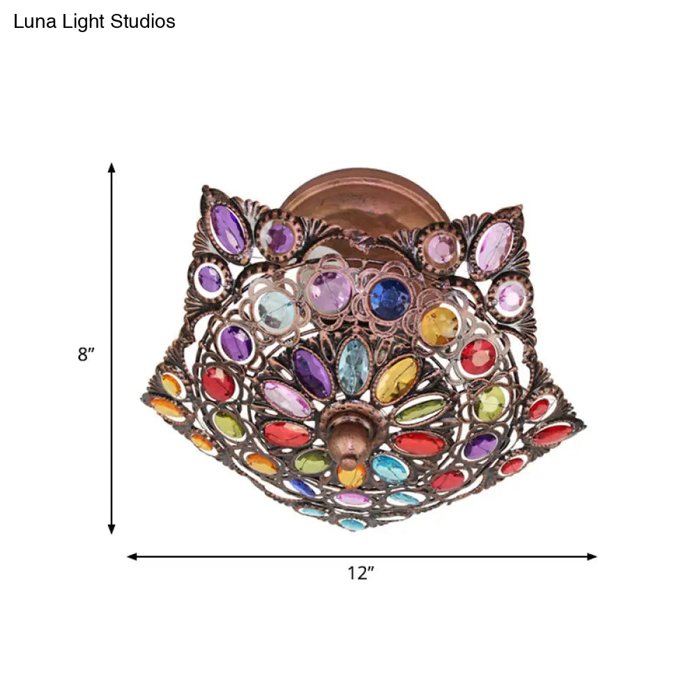 Hollow Traditional Brass Flush Mount Ceiling Fixture - Metal 3 - Headed Living Room Lighting