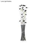 Hollowed Column Metal Led Curved Stick Floor Lamp With Decorative Rose Design And Dual-Tone Finish
