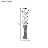 Hollowed Column Metal Led Curved Stick Floor Lamp With Decorative Rose Design And Dual-Tone Finish