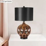 Hollowed Out Ceramic Jar Nightstand Lamp - Retro 1-Bulb Table Lighting In Gold/Rose Gold With Black