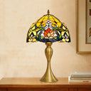 Homam - Brushed Brass 1 Head Nightstand Light Tiffany Floral Glass Bowl Shade Table Lamp