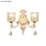 Honeycomb Glass Wall Light With Clear Cylinder Shade - Vintage 1/2 Lights Mount Lamp In Beige