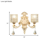 Honeycomb Glass Wall Light With Clear Cylinder Shade - Vintage 1/2 Lights Mount Lamp In Beige