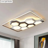 Honeycomb Metal Flush Ceiling Light: Modern Black & White Led Fixture (19.5’/35.5’) For Living Room