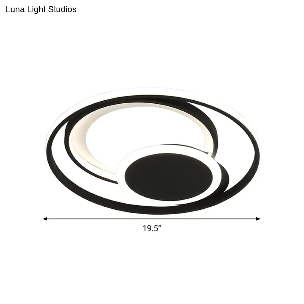 Hoop Bedroom Ceiling Light - Metal Led Flush Mount In Black 16’/19.5’ Wide Contemporary Style