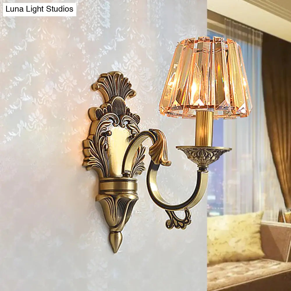 Hotel Wall Mounted Brass Wavy Arm Lamp Kit With Cone Crystal Shade