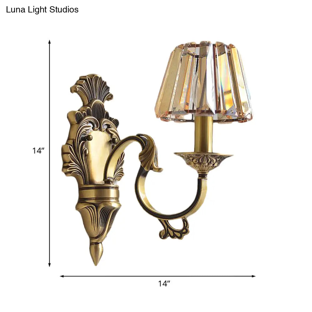 Hotel Wall Mounted Brass Wavy Arm Lamp Kit With Cone Crystal Shade