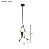 Human Shape Pendant Light: Black Finish Industrial Iron 1-Bulb For Restaurants