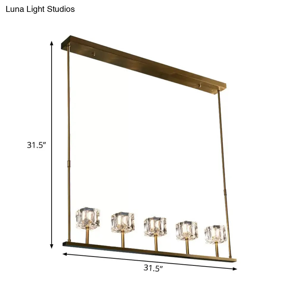 Ice Cube Crystal Pendant Light - Minimalist Gold Dining Room Island Lamp (5/10 Heads)