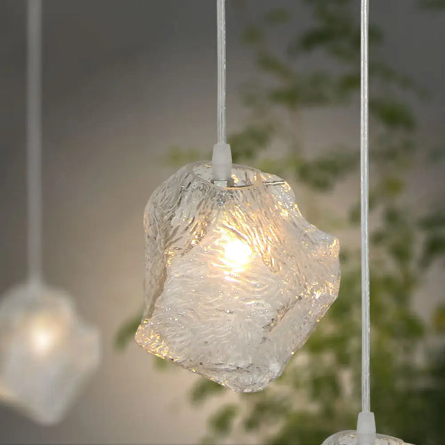 Ice Glass Hanging Ceiling Light - Minimalist Clear Pendant Lamp For Dining Room (1 Light)