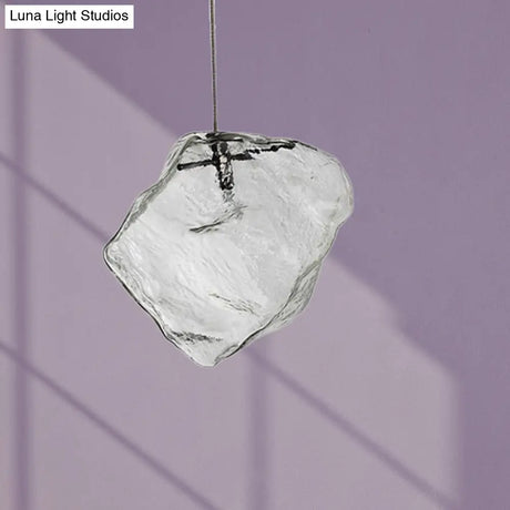 Ice Glass Hanging Ceiling Light - Minimalist Clear Pendant Lamp For Dining Room (1 Light)