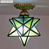 Icy Clear Glass Tiffany Semi-Flush Ceiling Light For Bedroom With Diamond Shape Mount