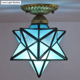 Icy Clear Glass Tiffany Semi-Flush Ceiling Light For Bedroom With Diamond Shape Mount