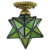 Icy Clear Glass Tiffany Semi-Flush Ceiling Light For Bedroom With Diamond Shape Mount Green