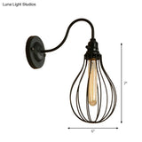 Industrial 1 Light Metallic Oval/Teardrop/Bulb Wall Lamp With Wire Guard In Black