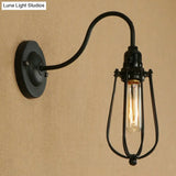 Industrial 1 Light Metallic Oval/Teardrop/Bulb Wall Lamp With Wire Guard In Black