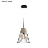 Industrial 1-Light Pendant Fixture With Cone/Cylinder/Triangle Iron Design In Black - Cement Socket