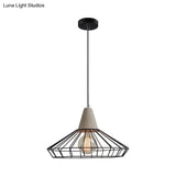 Industrial 1-Light Pendant Fixture With Cone/Cylinder/Triangle Iron Design In Black - Cement Socket