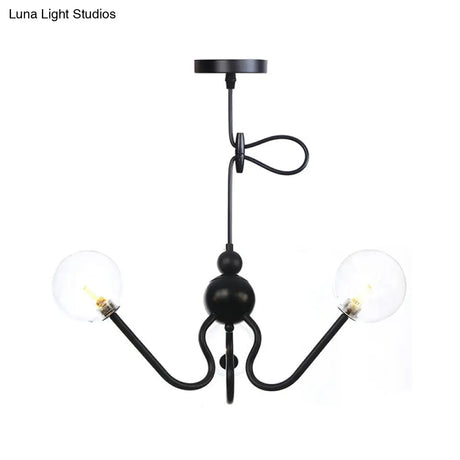 Industrial 3-Head Hanging Chandelier With Amber/Clear Glass Shades - Black/Chrome Finish Orbit