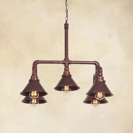 Industrial 5-Light Chandelier With Metal Shade In Black/Copper For Living Rooms Copper