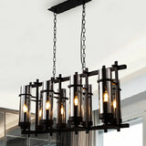 Industrial 8-Light Pendant Lamp In Smoked Glass And Black - Cylinder Chandelier Fixture