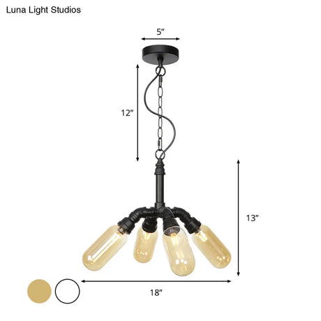 Industrial Amber/Clear Glass Hanging Chandelier With Led Lights For Dining Room - 2/3/4 Heads In
