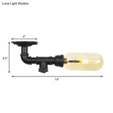 Industrial Amber Glass Semi Flush Mount Light With Pipe Design - Black Capsule Shade Indoor Ceiling