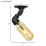Industrial Amber Glass Semi Flush Mount Light With Pipe Design - Black Capsule Shade Indoor Ceiling