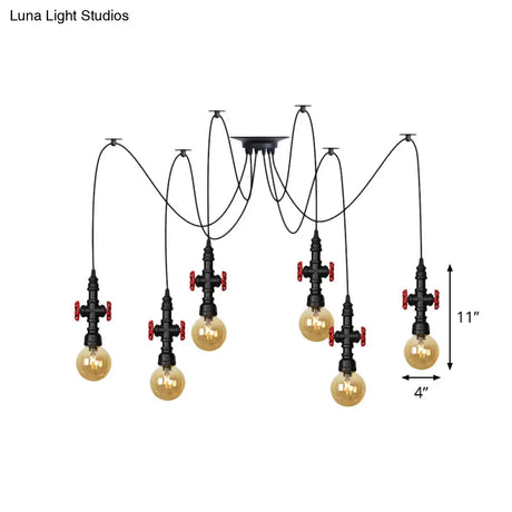 Industrial Amber Glass Swag Pendant Light Fixture With Led Multi Ceiling And Valve Deco - Globe