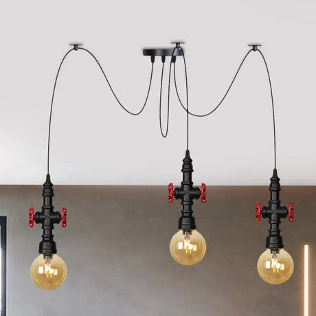 Industrial Amber Glass Swag Pendant Light Fixture With Led Multi Ceiling And Valve Deco - Globe