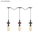 Industrial Amber Glass Tandem Multi-Pendant Hanging Lamp Kit - Black Capsule 3/5/7-Light Design