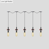 Industrial Amber Glass Tandem Multi-Pendant Hanging Lamp Kit - Black Capsule 3/5/7-Light Design