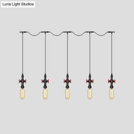 Industrial Amber Glass Tandem Multi-Pendant Hanging Lamp Kit - Black Capsule 3/5/7-Light Design