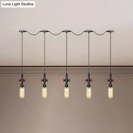 Industrial Amber Glass Tandem Multi-Pendant Hanging Lamp Kit - Black Capsule 3/5/7-Light Design