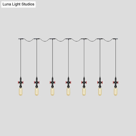 Industrial Amber Glass Tandem Multi-Pendant Hanging Lamp Kit - Black Capsule 3/5/7-Light Design
