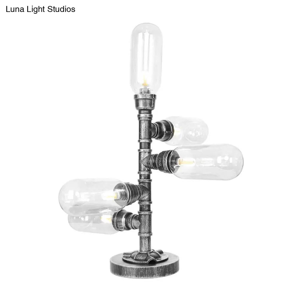 Industrial Antique Black Glass Desk Lamp | 4/5-Light Clear/Amber Capsule Living Room Task Lighting