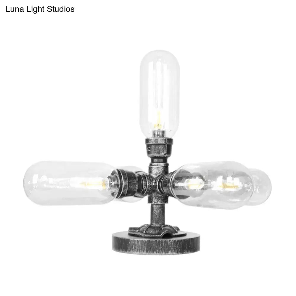 Industrial Antique Black Glass Desk Lamp | 4/5-Light Clear/Amber Capsule Living Room Task Lighting