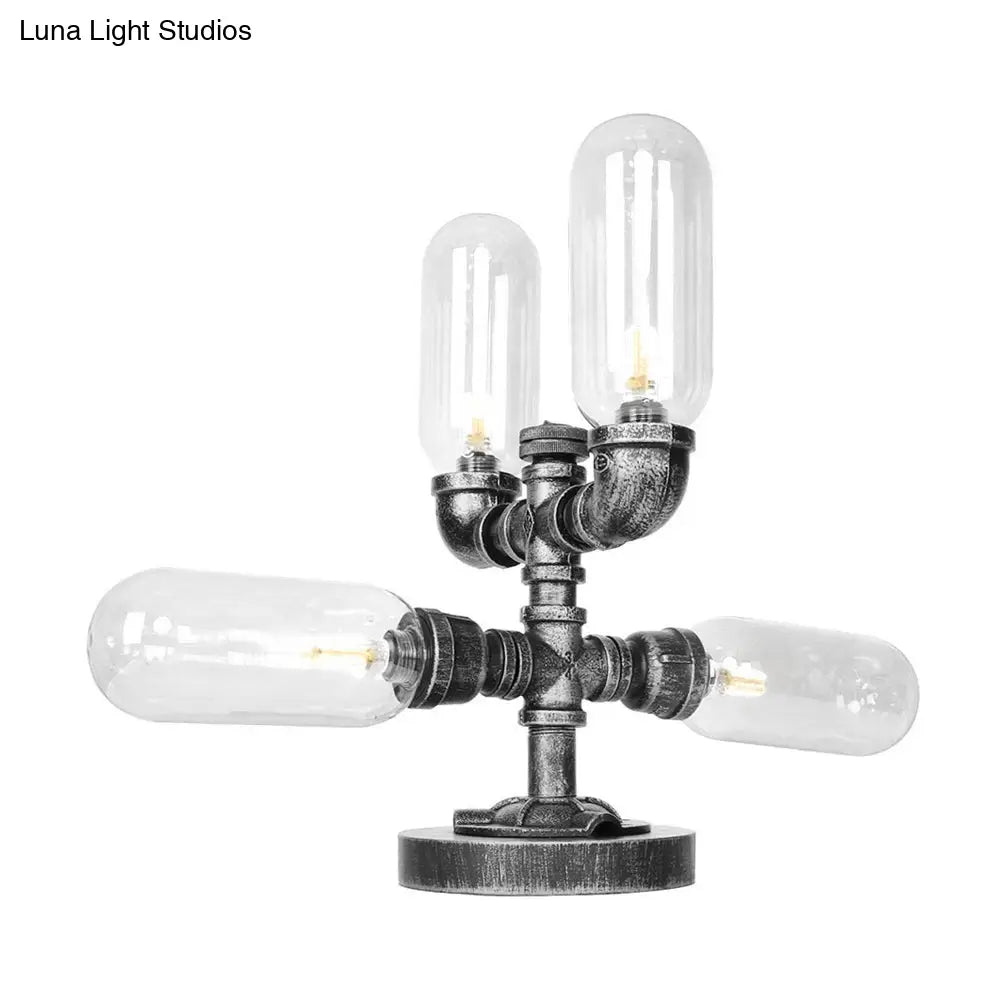 Industrial Antique Black Glass Desk Lamp | 4/5-Light Clear/Amber Capsule Living Room Task Lighting