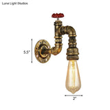 Industrial Antique Brass Faucet Wall Sconce With Valve - 1-Light Living Room Mount
