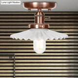 Industrial Antique Copper Semi Mount Ceiling Light With Opal/Clear Glass Shade