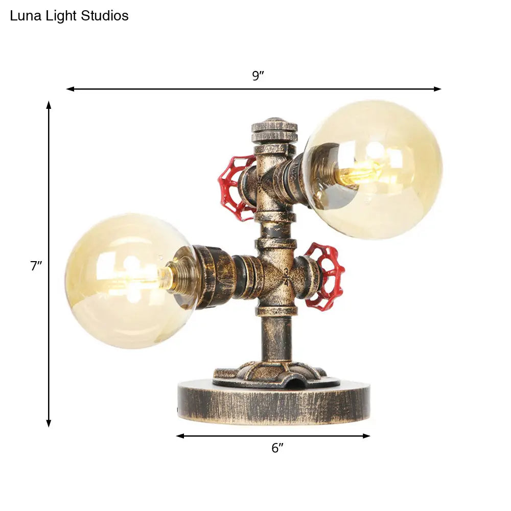 Industrial Antique Silver/Bronze Globe Shade Sconce Lamp With Clear/Amber Glass 2-Light Task
