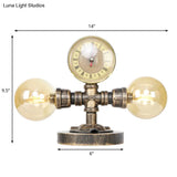Industrial Antique Silver/Bronze Globe Shade Sconce Lamp With Clear/Amber Glass 2-Light Task