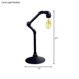 Industrial Arched Pipe 1-Head Table Lamp In Metallic Black | Plug-In Night Light With Round Base