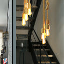 Industrial Bare Bulb Pendant Light - 4 Heads Rope Hanging Ceiling Lamp In Beige With Knots Design