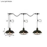 Industrial Barn Metal Pendant Light With Wire Cage - 3/5 Lights In Black Finish For Kitchen