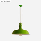 Industrial Barn Shade Pendant Lamp With Rolled-Trim Head - Red/Yellow/White Finish