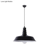Industrial Barn Shade Pendant Lamp With Rolled-Trim Head - Red/Yellow/White Finish
