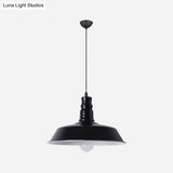 Industrial Barn Shade Pendant Lamp With Rolled-Trim Head - Red/Yellow/White Finish